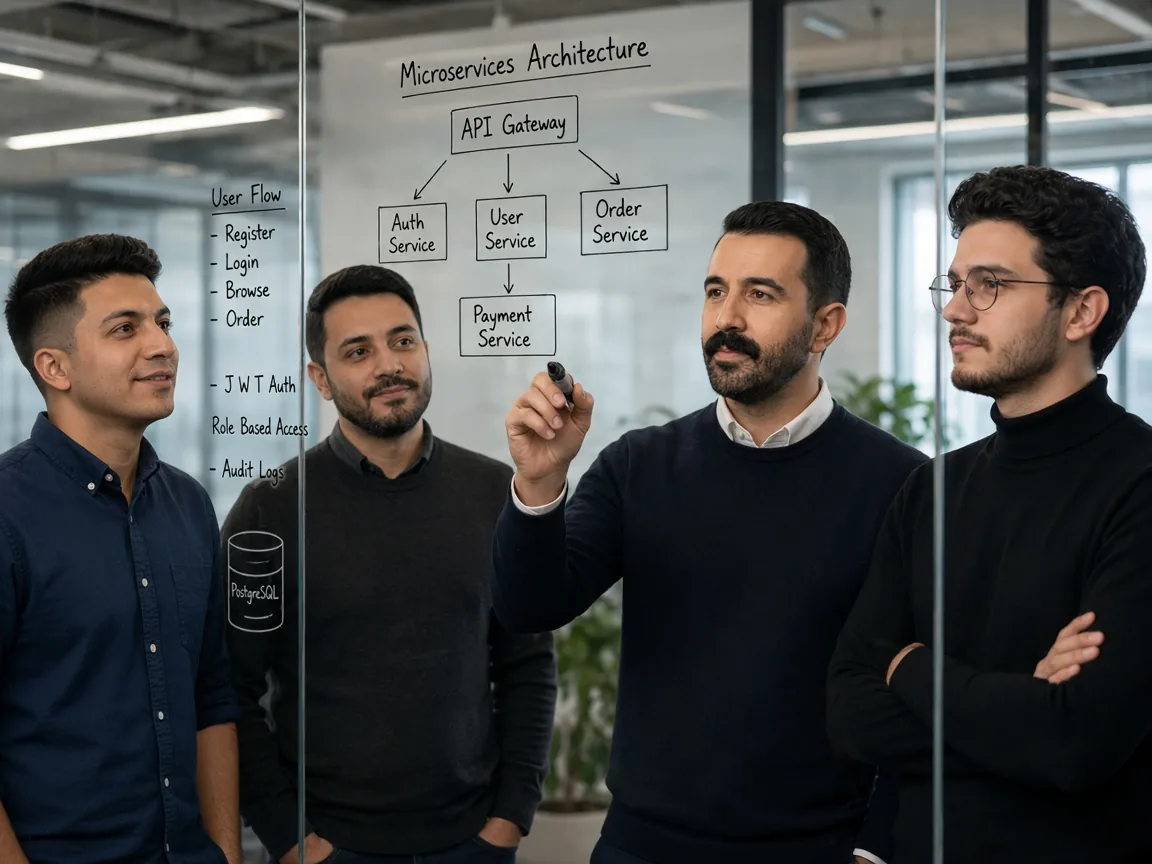 Team planning a product roadmap on a whiteboard